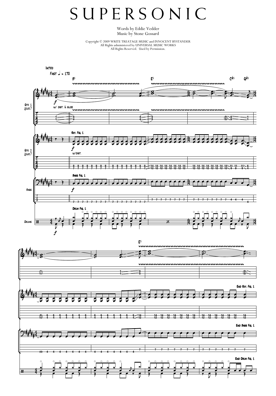 Pearl Jam Supersonic Sheet Music Notes & Chords for Transcribed Score - Download or Print PDF