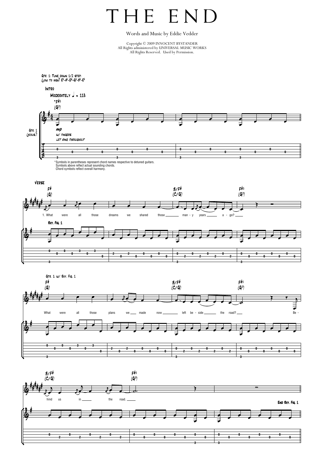 Pearl Jam The End Sheet Music Notes & Chords for Transcribed Score - Download or Print PDF