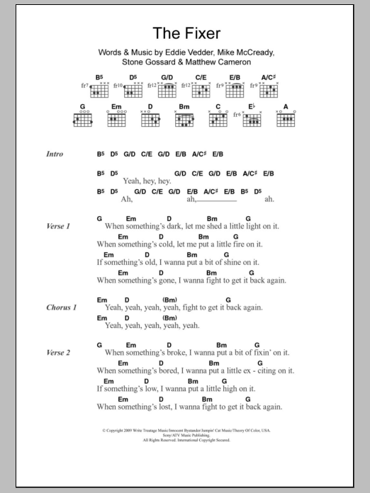 Pearl Jam The Fixer Sheet Music Notes & Chords for Lyrics & Chords - Download or Print PDF