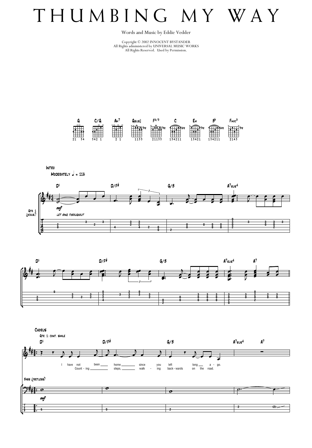Pearl Jam Thumbing My Way Sheet Music Notes & Chords for Transcribed Score - Download or Print PDF