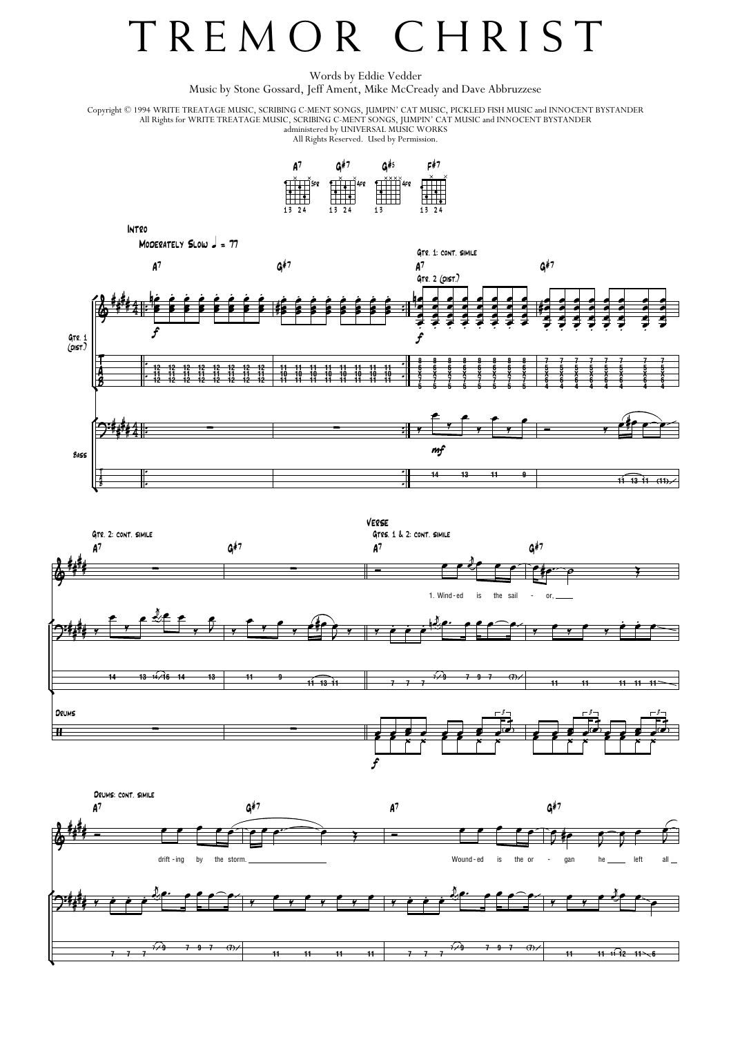 Pearl Jam Tremor Christ Sheet Music Notes & Chords for Transcribed Score - Download or Print PDF