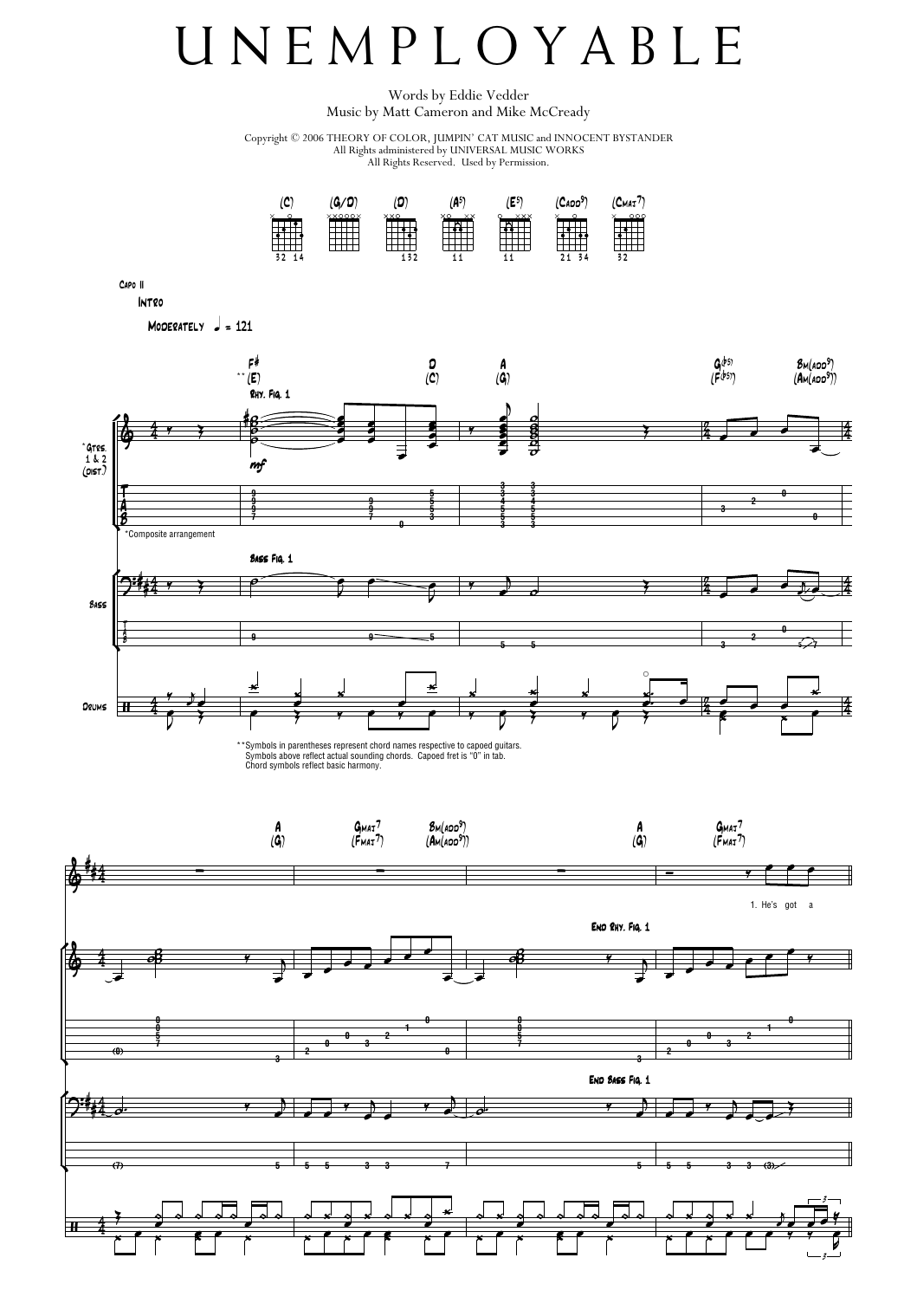 Pearl Jam Unemployable Sheet Music Notes & Chords for Transcribed Score - Download or Print PDF