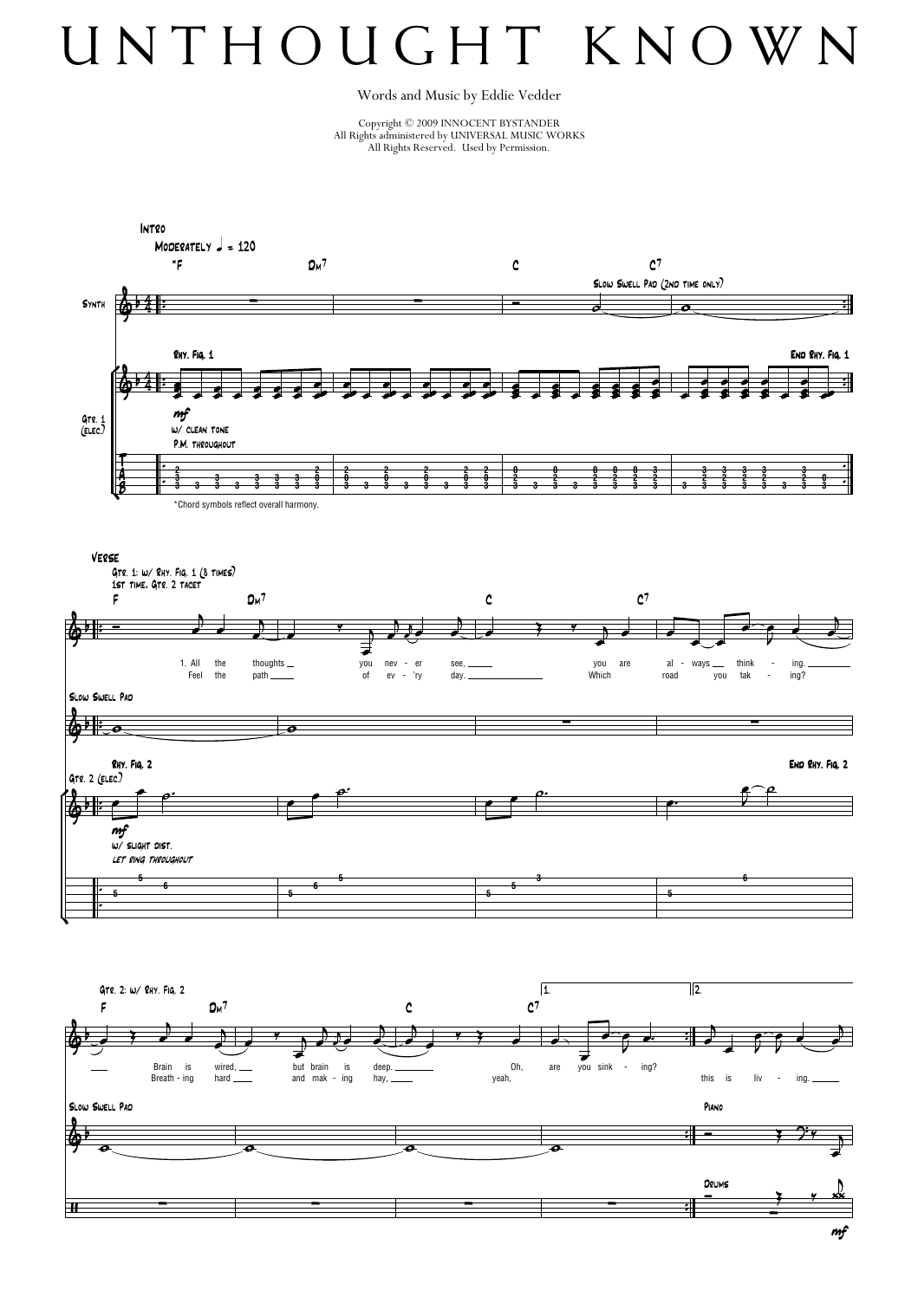 Pearl Jam Unthought Known Sheet Music Notes & Chords for Transcribed Score - Download or Print PDF