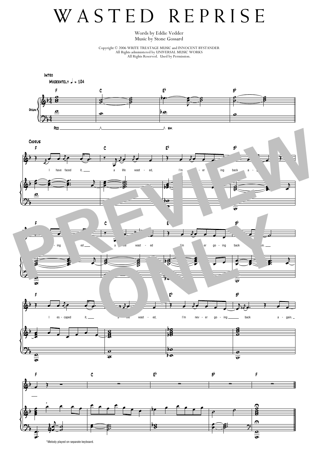 Pearl Jam Wasted Reprise Sheet Music Notes & Chords for Transcribed Score - Download or Print PDF