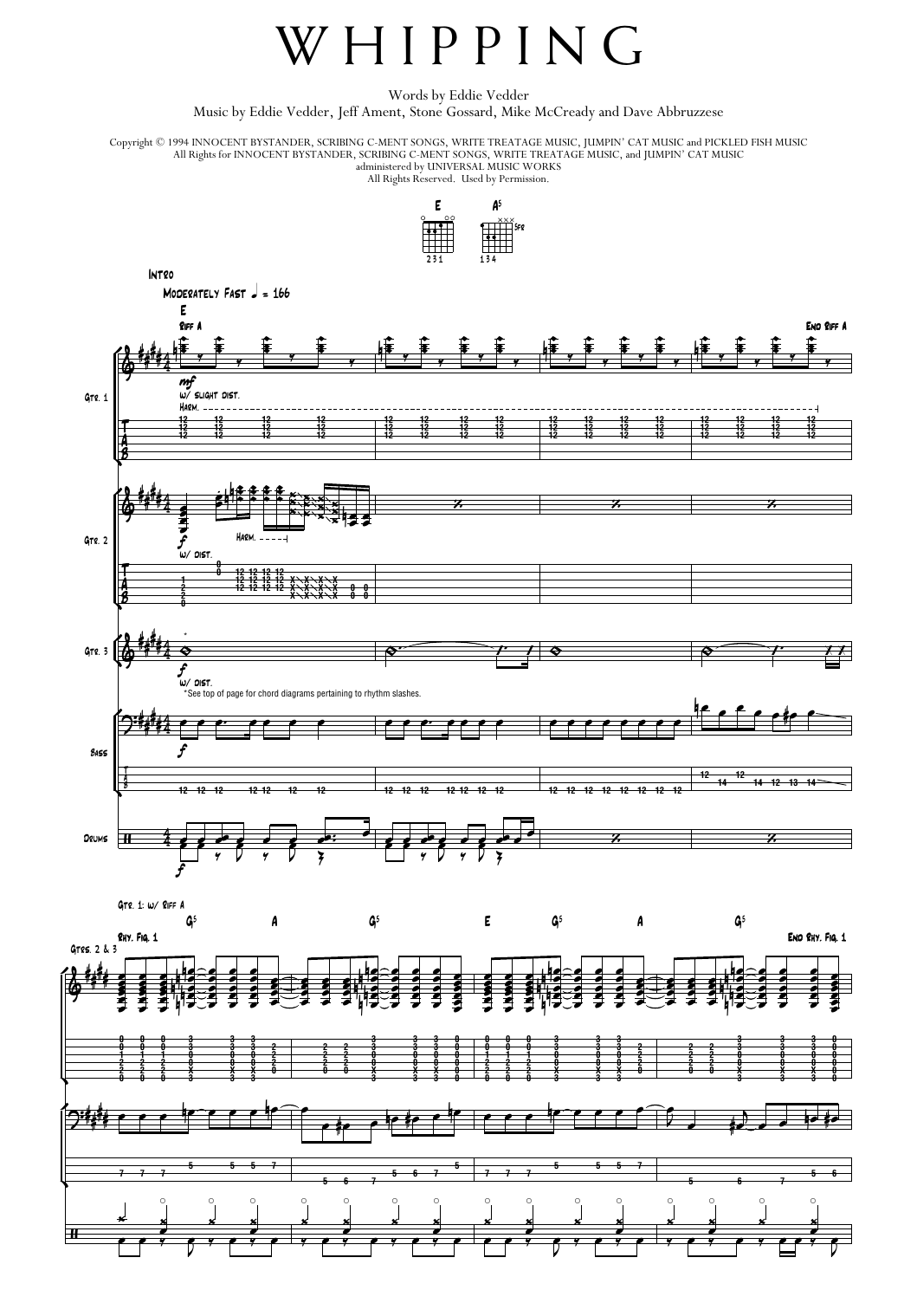 Pearl Jam Whipping Sheet Music Notes & Chords for Transcribed Score - Download or Print PDF