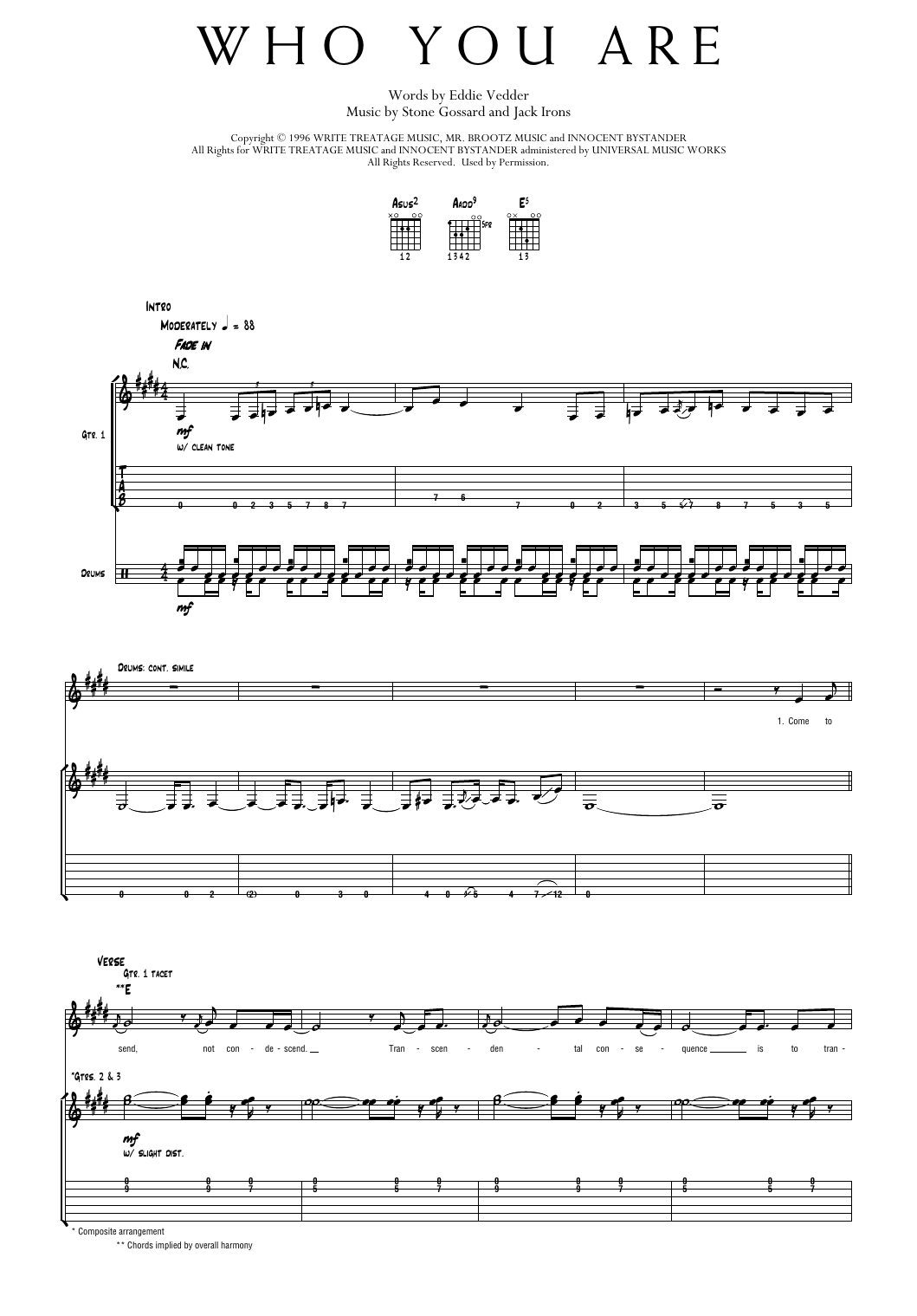 Pearl Jam Who You Are Sheet Music Notes & Chords for Transcribed Score - Download or Print PDF