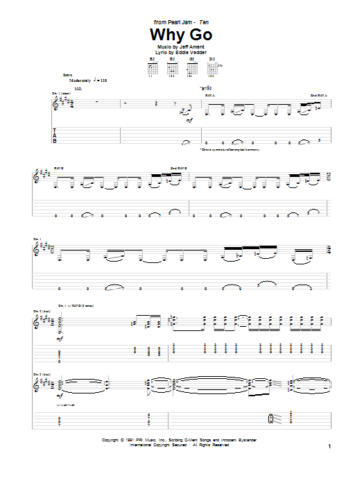 Pearl Jam Why Go Sheet Music Notes & Chords for Guitar Tab - Download or Print PDF