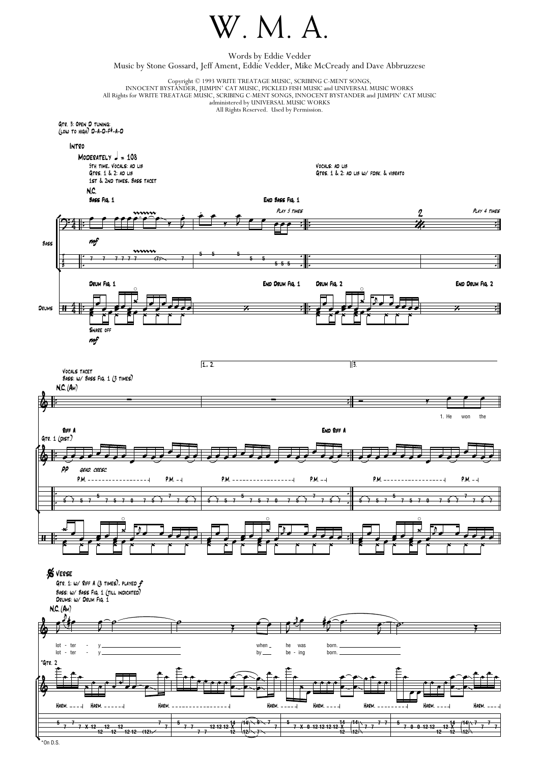 Pearl Jam W.M.A. Sheet Music Notes & Chords for Transcribed Score - Download or Print PDF