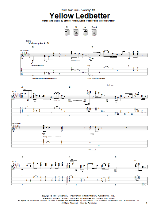 Pearl Jam Yellow Ledbetter Sheet Music Notes & Chords for Ukulele - Download or Print PDF