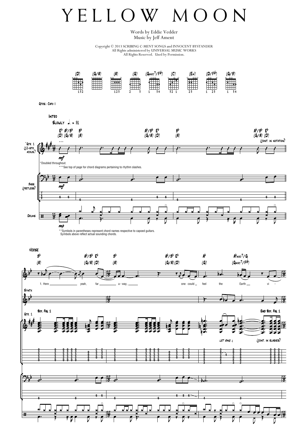 Pearl Jam Yellow Moon Sheet Music Notes & Chords for Transcribed Score - Download or Print PDF