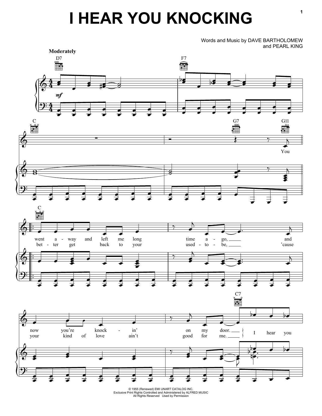 Pearl King I Hear You Knocking Sheet Music Notes & Chords for Piano, Vocal & Guitar (Right-Hand Melody) - Download or Print PDF