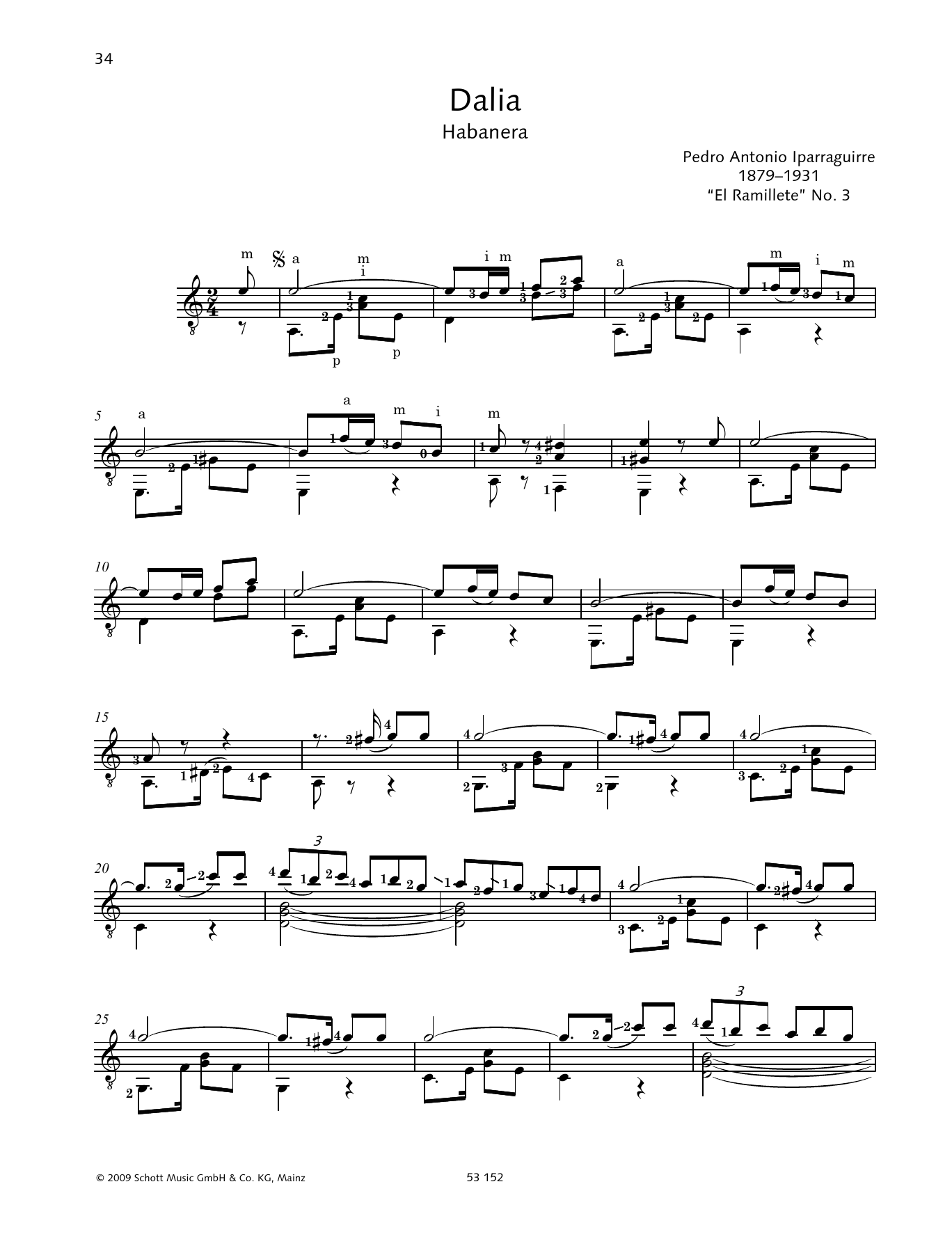 Pedro Antonio Iparraguirre Dalia Sheet Music Notes & Chords for Solo Guitar - Download or Print PDF