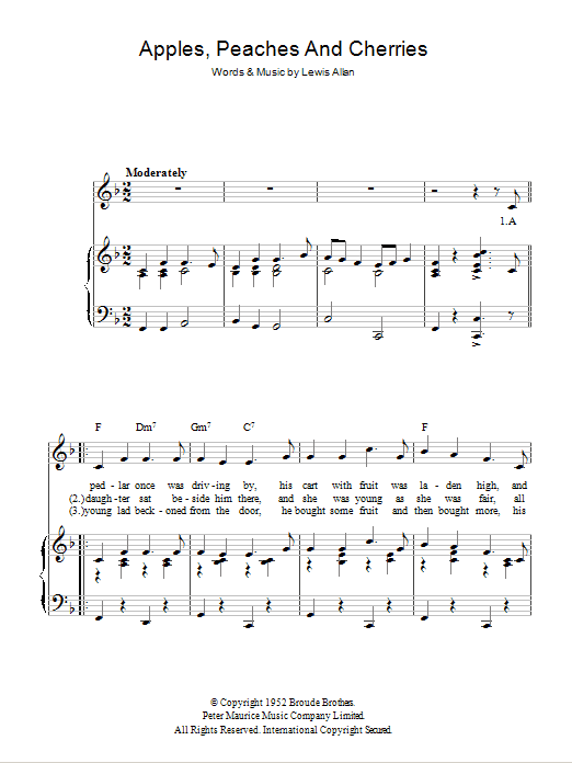 Peggy Lee Apples, Peaches And Cherries Sheet Music Notes & Chords for Piano, Vocal & Guitar (Right-Hand Melody) - Download or Print PDF