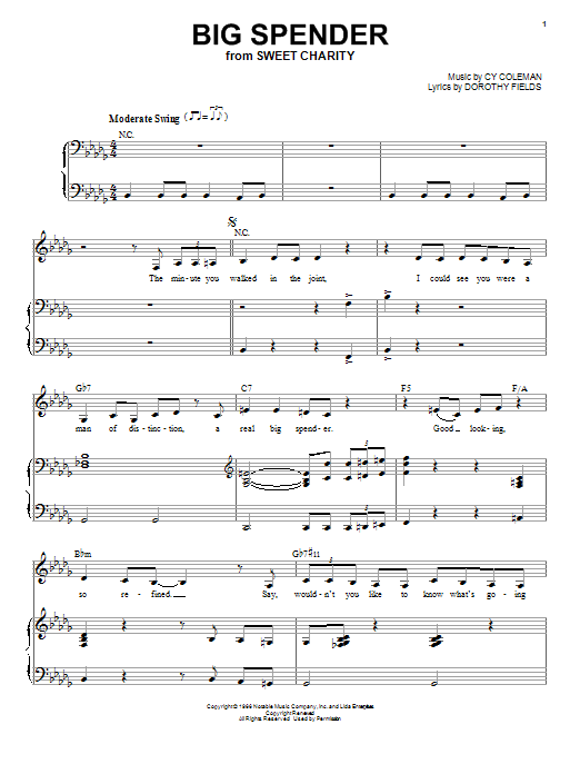 Peggy Lee Big Spender Sheet Music Notes & Chords for Melody Line, Lyrics & Chords - Download or Print PDF