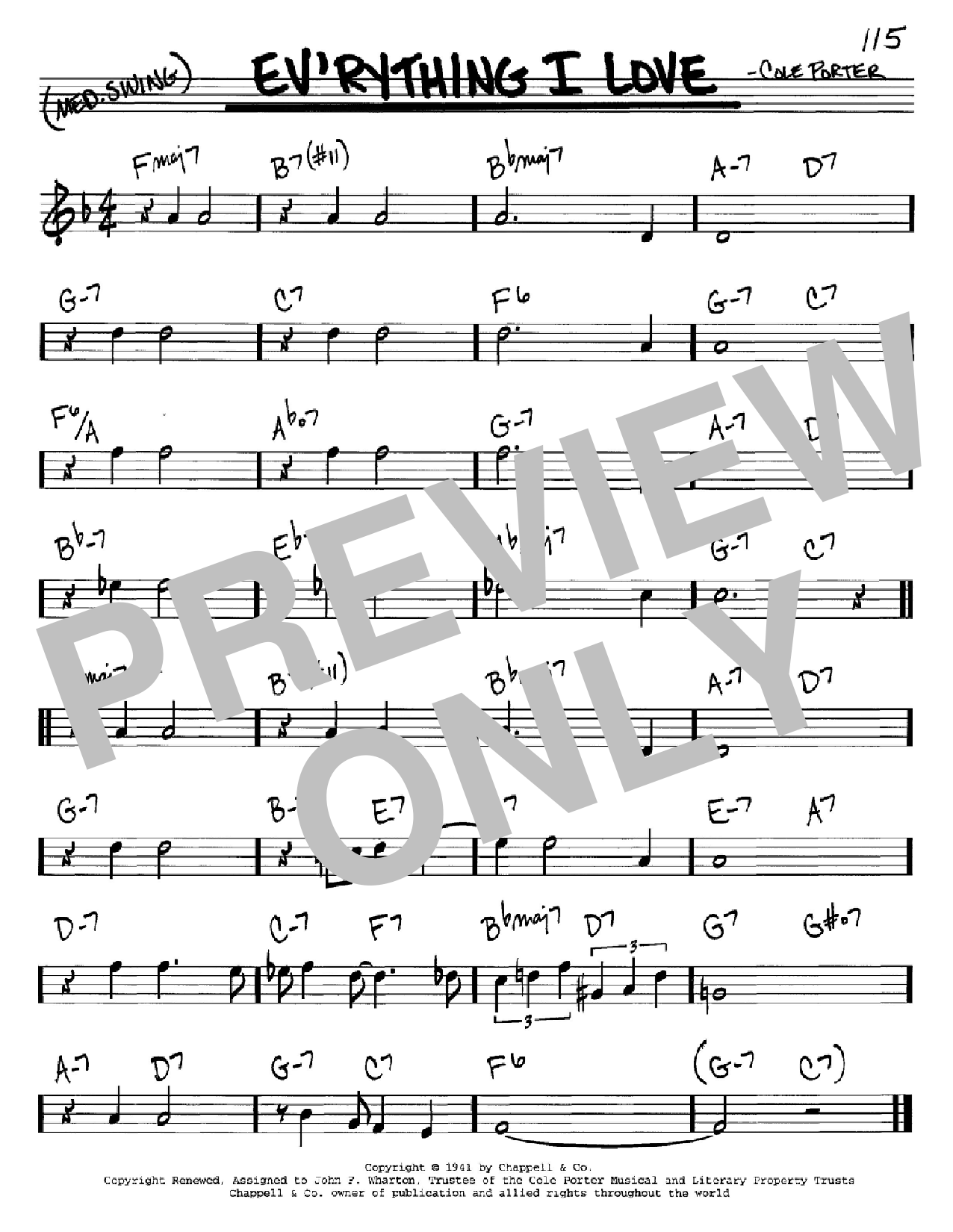 Peggy Lee Ev'rything I Love Sheet Music Notes & Chords for Real Book – Melody & Chords - Download or Print PDF