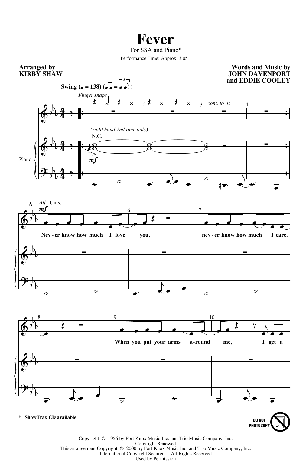 Peggy Lee Fever (arr. Kirby Shaw) Sheet Music Notes & Chords for SSA Choir - Download or Print PDF