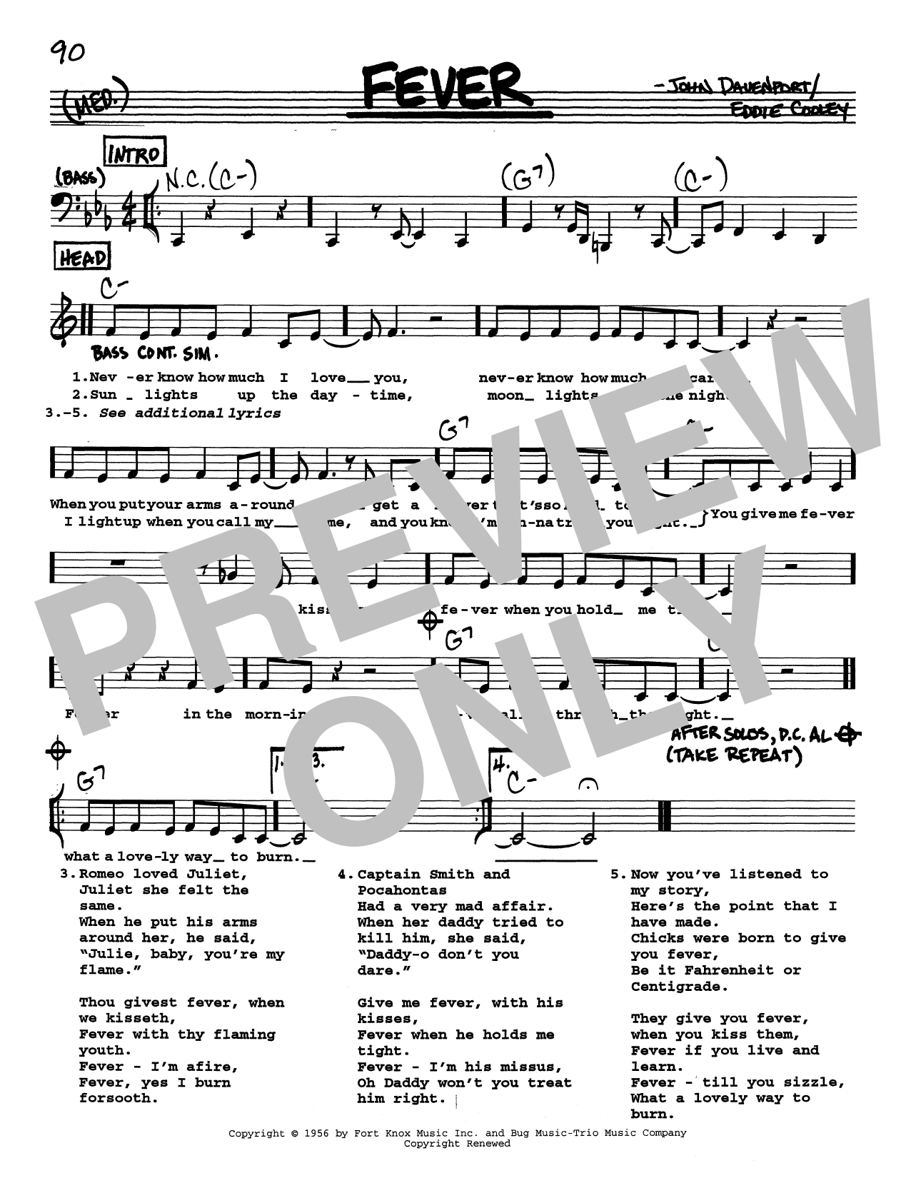 Peggy Lee Fever (Low Voice) Sheet Music Notes & Chords for Real Book – Melody, Lyrics & Chords - Download or Print PDF