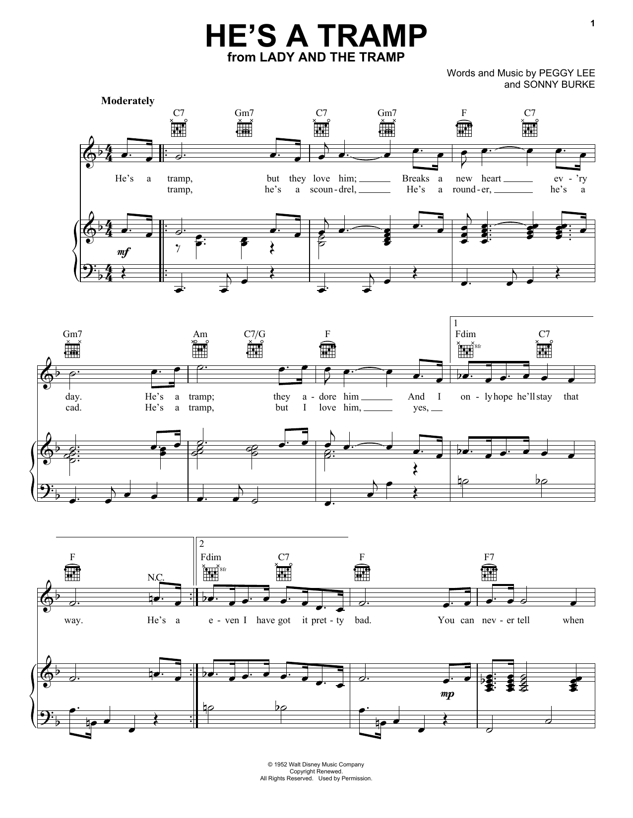 Peggy Lee & Sonny Burke He's A Tramp (from Lady And The Tramp) Sheet Music Notes & Chords for Violin - Download or Print PDF