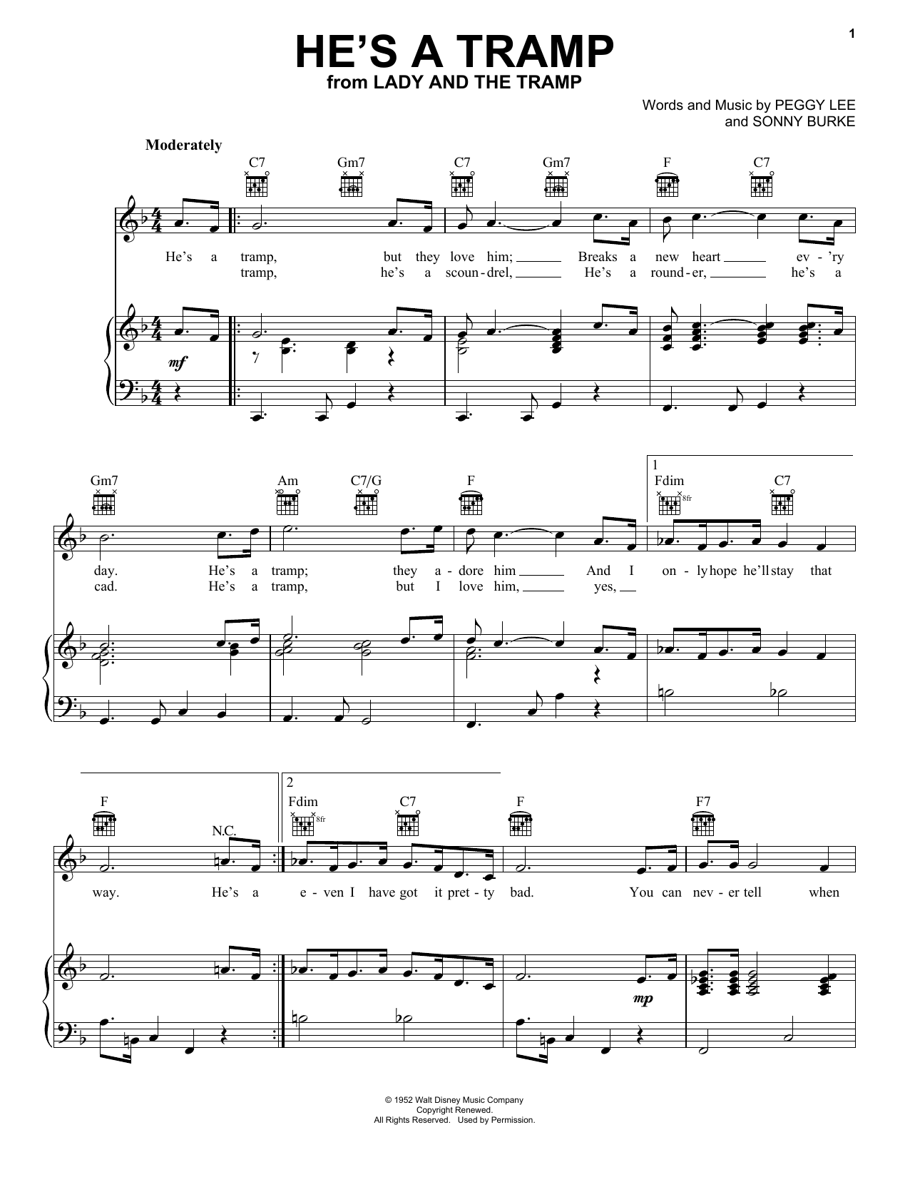 Peggy Lee & Sonny Burke He's A Tramp (from Lady And The Tramp) Sheet Music Notes & Chords for Trumpet - Download or Print PDF