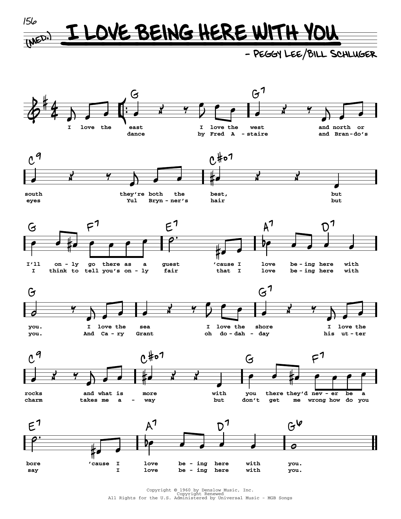 Peggy Lee I Love Being Here With You (High Voice) Sheet Music Notes & Chords for Real Book – Melody, Lyrics & Chords - Download or Print PDF