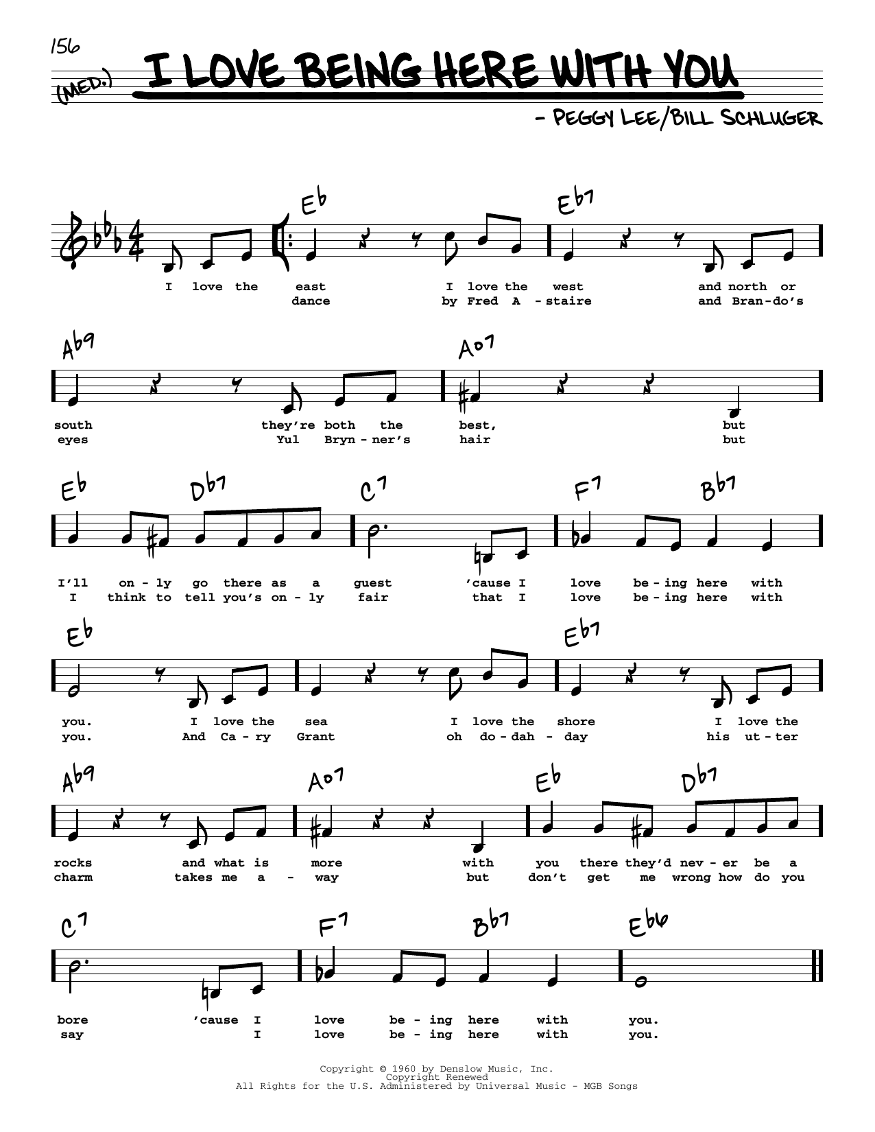 Peggy Lee I Love Being Here With You (Low Voice) Sheet Music Notes & Chords for Real Book – Melody, Lyrics & Chords - Download or Print PDF