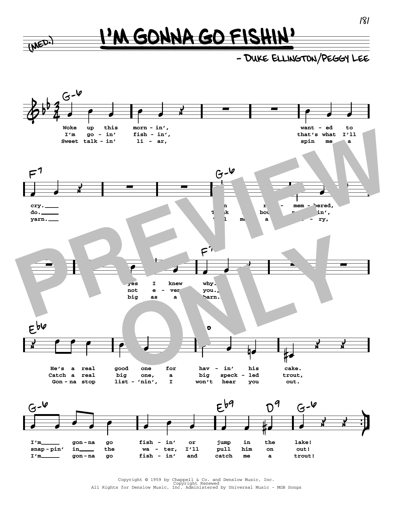 Peggy Lee I'm Gonna Go Fishin' (High Voice) Sheet Music Notes & Chords for Real Book – Melody, Lyrics & Chords - Download or Print PDF