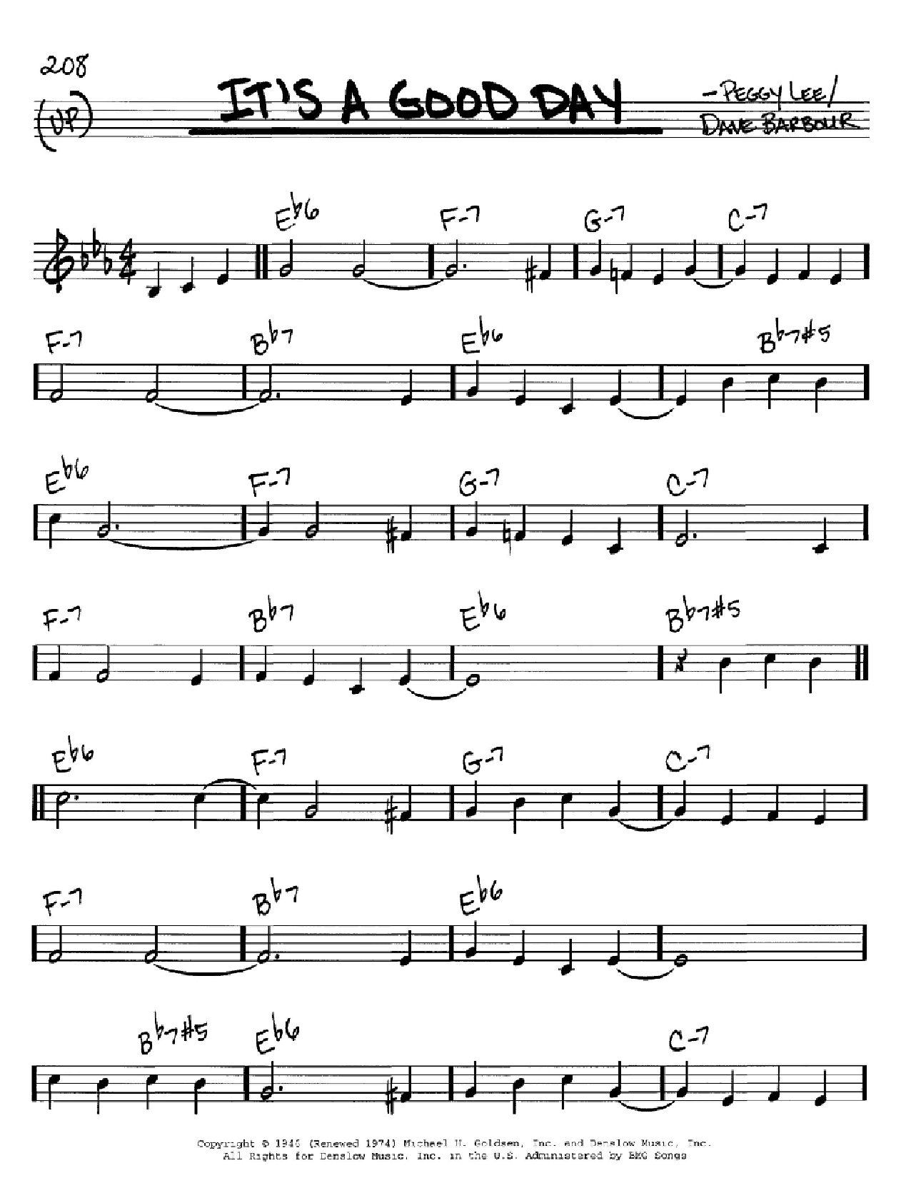 Peggy Lee It's A Good Day Sheet Music Notes & Chords for Real Book - Melody & Chords - C Instruments - Download or Print PDF