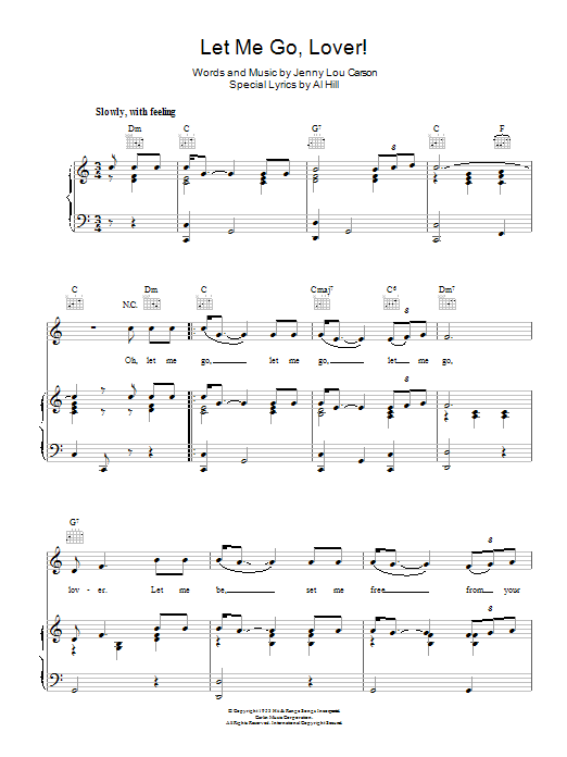 Peggy Lee Let Me Go, Lover! Sheet Music Notes & Chords for Piano, Vocal & Guitar (Right-Hand Melody) - Download or Print PDF