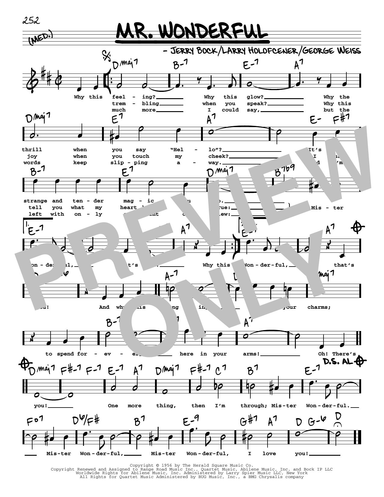 Peggy Lee Mr. Wonderful (High Voice) (from Mr. Wonderful) Sheet Music Notes & Chords for Real Book – Melody, Lyrics & Chords - Download or Print PDF