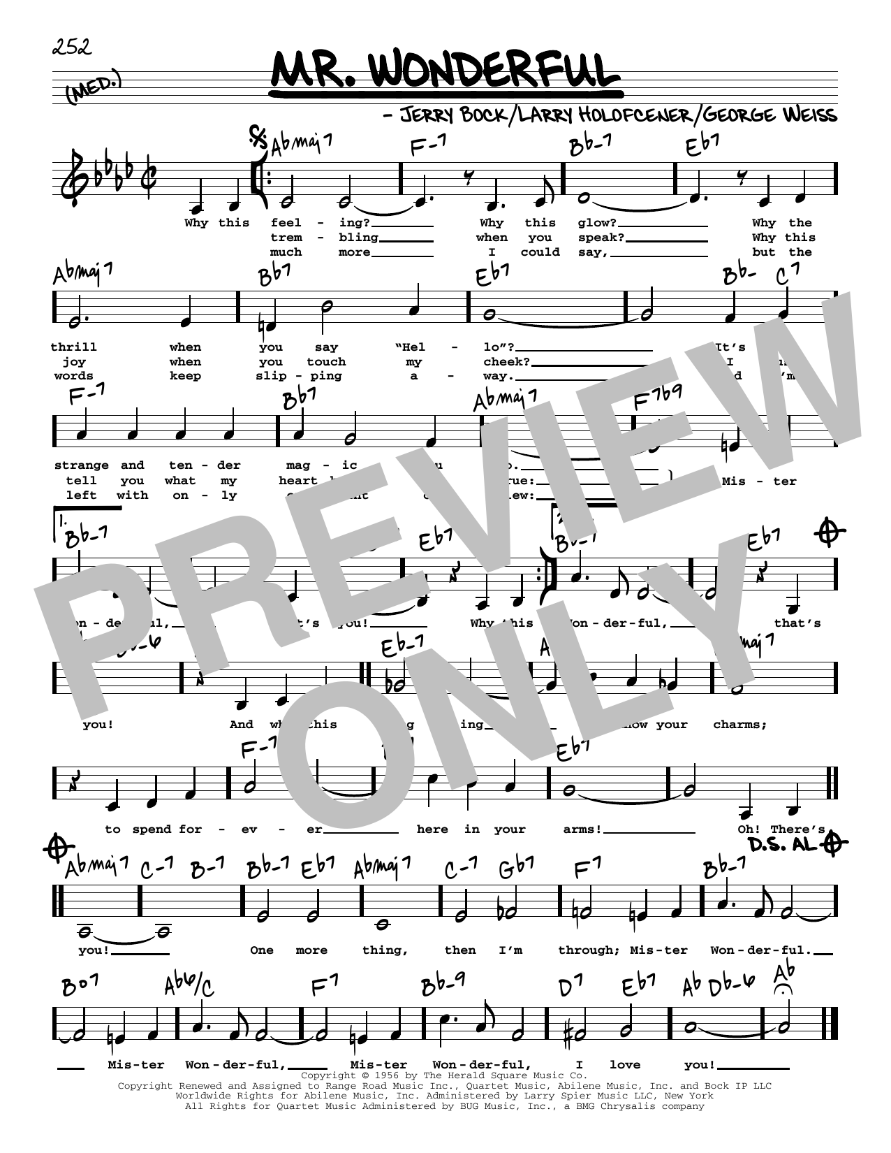 Peggy Lee Mr. Wonderful (Low Voice) Sheet Music Notes & Chords for Real Book – Melody, Lyrics & Chords - Download or Print PDF