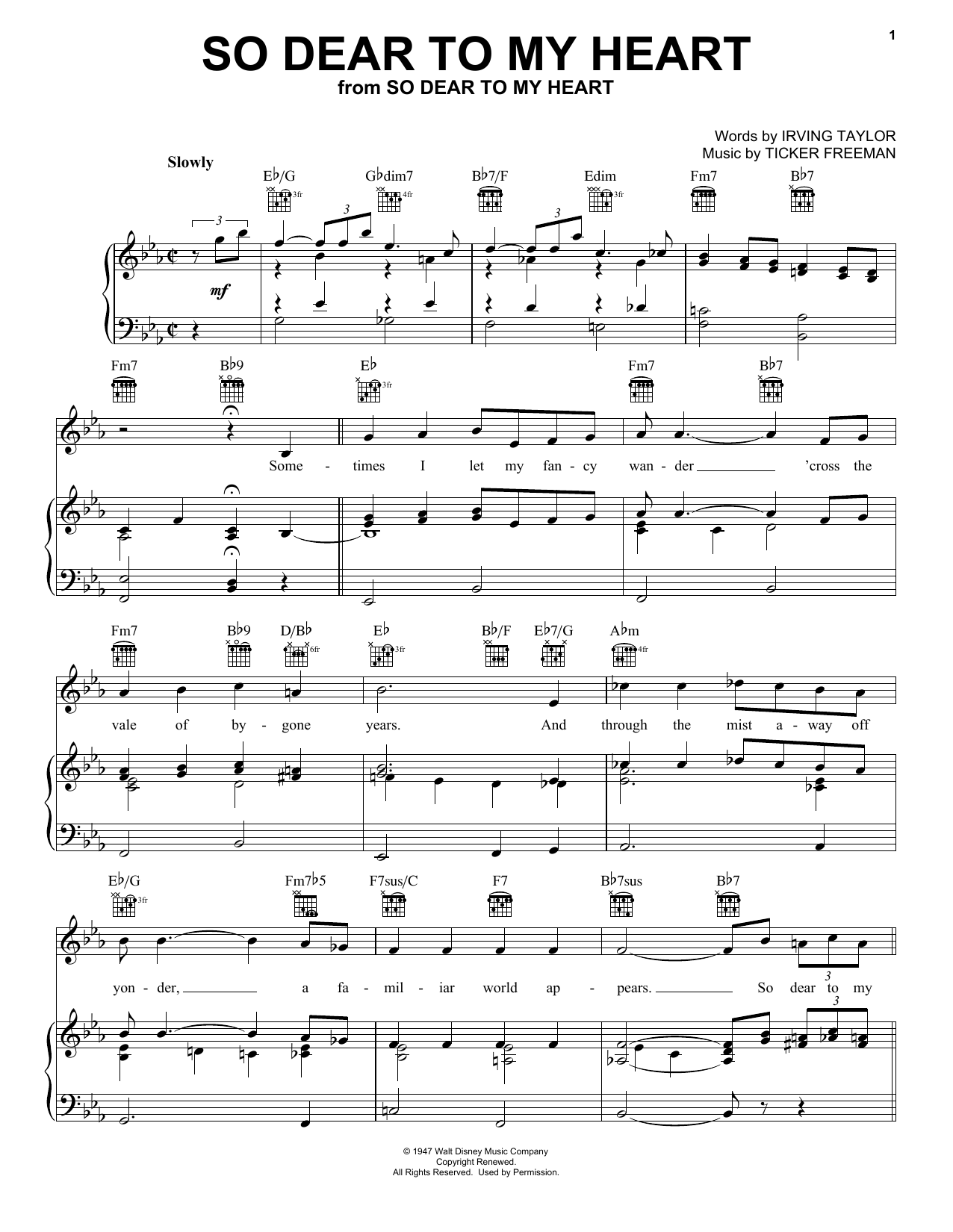 Peggy Lee So Dear To My Heart Sheet Music Notes & Chords for Piano, Vocal & Guitar (Right-Hand Melody) - Download or Print PDF