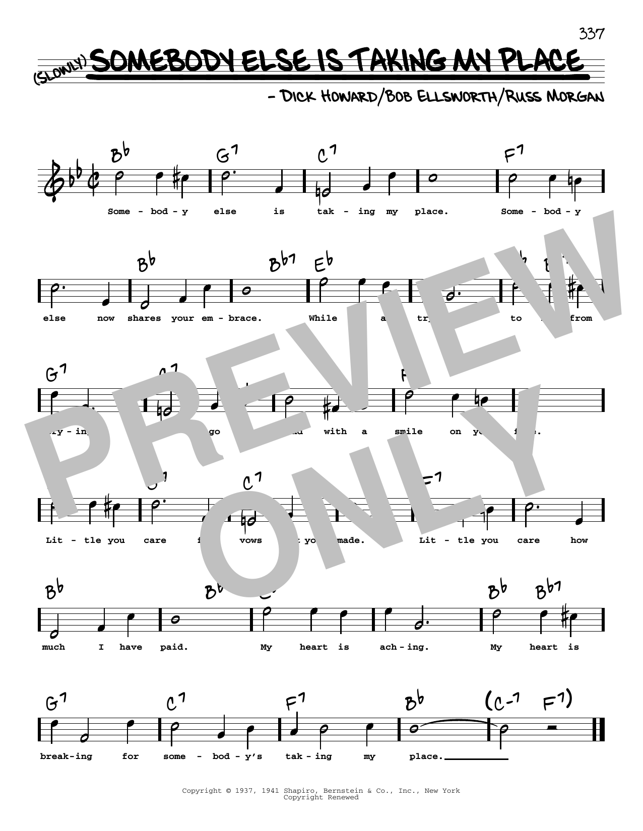 Peggy Lee Somebody Else Is Taking My Place (High Voice) Sheet Music Notes & Chords for Real Book – Melody, Lyrics & Chords - Download or Print PDF