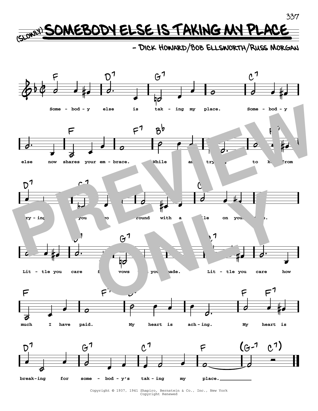 Peggy Lee Somebody Else Is Taking My Place (Low Voice) Sheet Music Notes & Chords for Real Book – Melody, Lyrics & Chords - Download or Print PDF