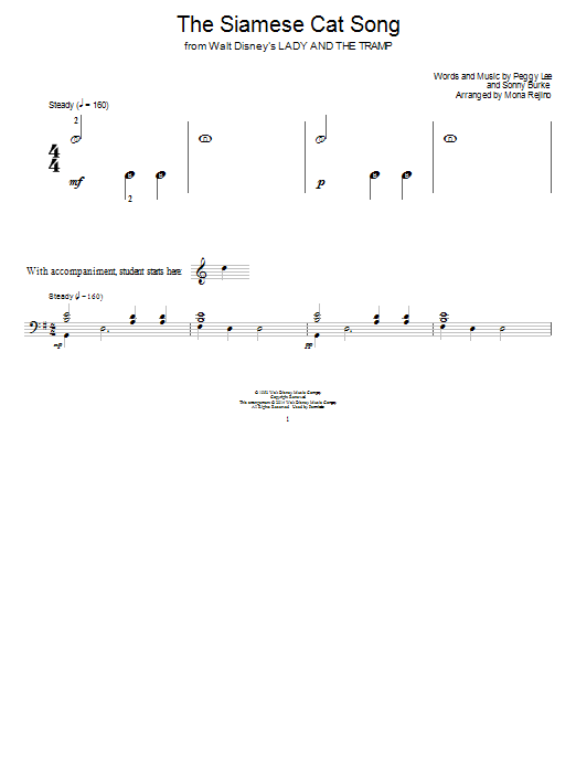 Mona Rejino The Siamese Cat Song (from Lady And The Tramp) Sheet Music Notes & Chords for Educational Piano - Download or Print PDF