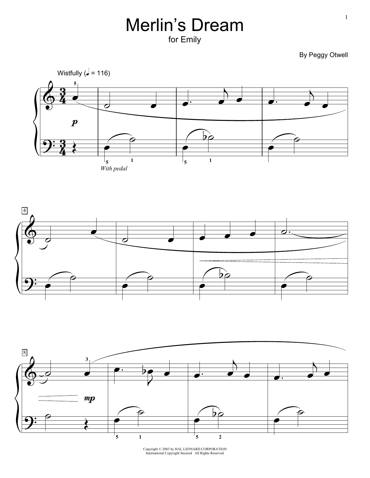 Peggy Otwell Merlin's Dream Sheet Music Notes & Chords for Educational Piano - Download or Print PDF