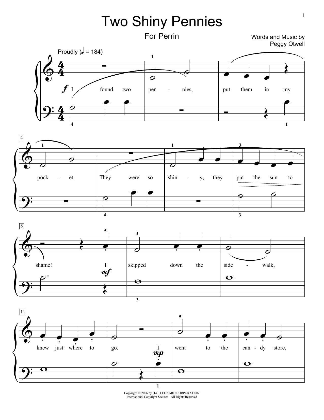 Peggy Otwell Two Shiny Pennies Sheet Music Notes & Chords for Educational Piano - Download or Print PDF