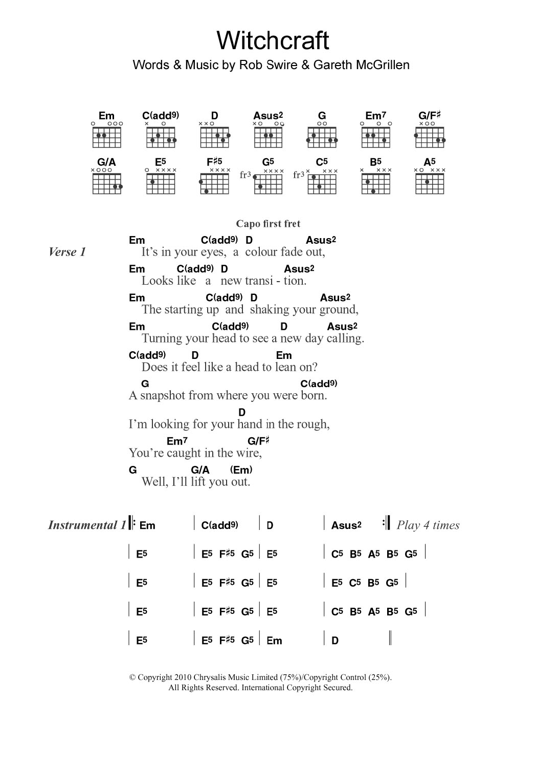 Pendulum Witchcraft Sheet Music Notes & Chords for Lyrics & Chords - Download or Print PDF