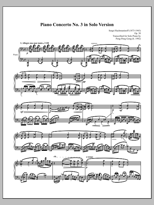 Peng-Peng Gong Piano Concerto No. 3 in Solo Version Sheet Music Notes & Chords for Piano Solo - Download or Print PDF