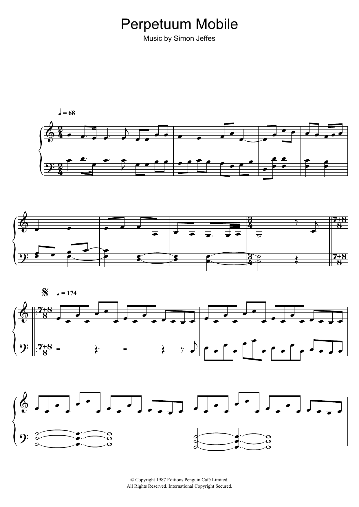 Penguin Cafe Orchestra Perpetuum Mobile Sheet Music Notes & Chords for Piano - Download or Print PDF