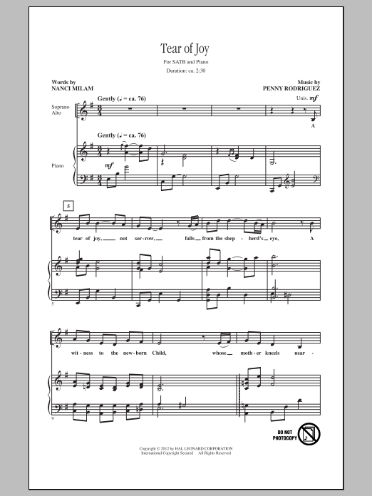 Penny Rodriguez Tear Of Joy Sheet Music Notes & Chords for SATB - Download or Print PDF