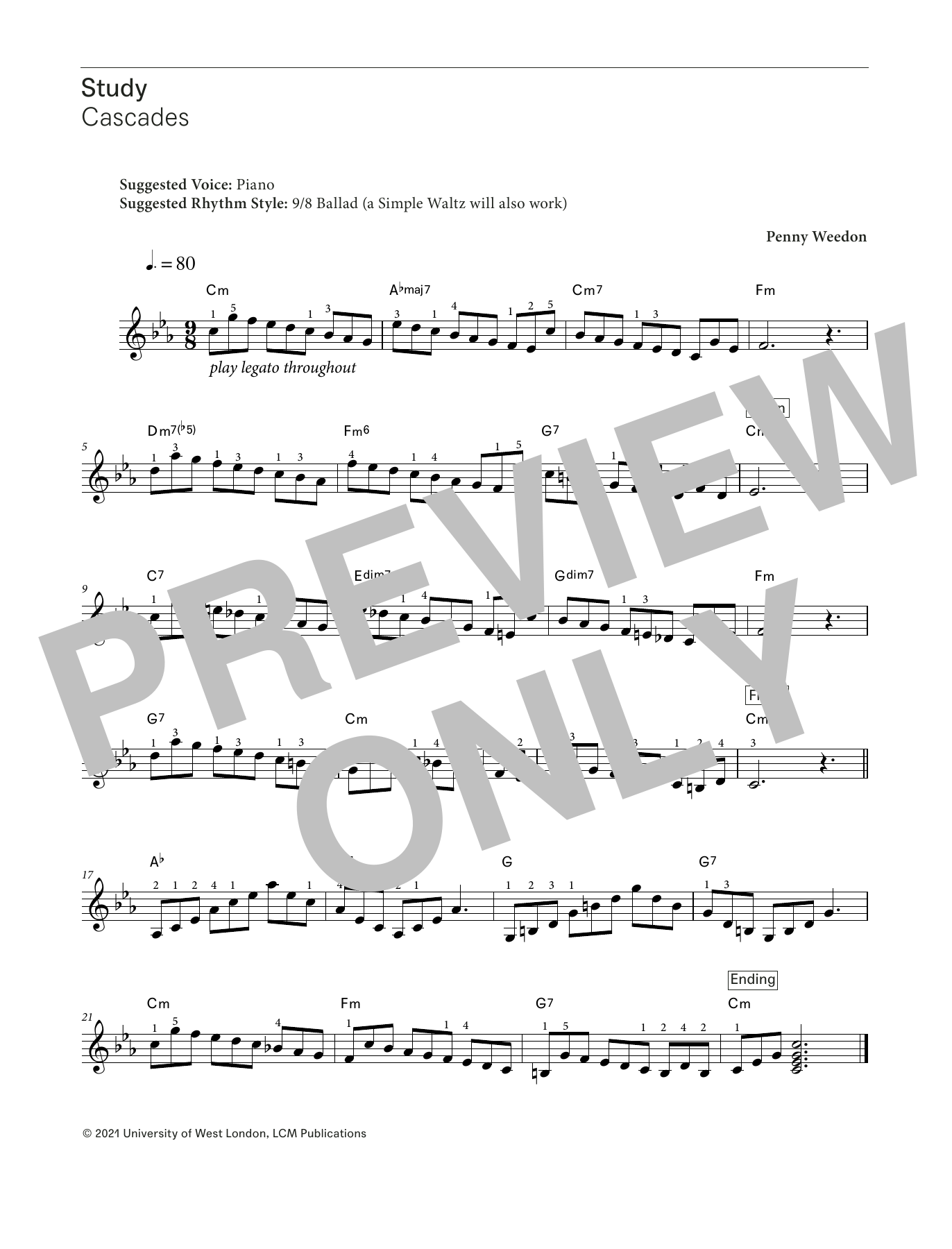 Penny Weedon Cascades (from LCME Electronic Keyboard Study Grade 6) Sheet Music Notes & Chords for Piano Solo - Download or Print PDF