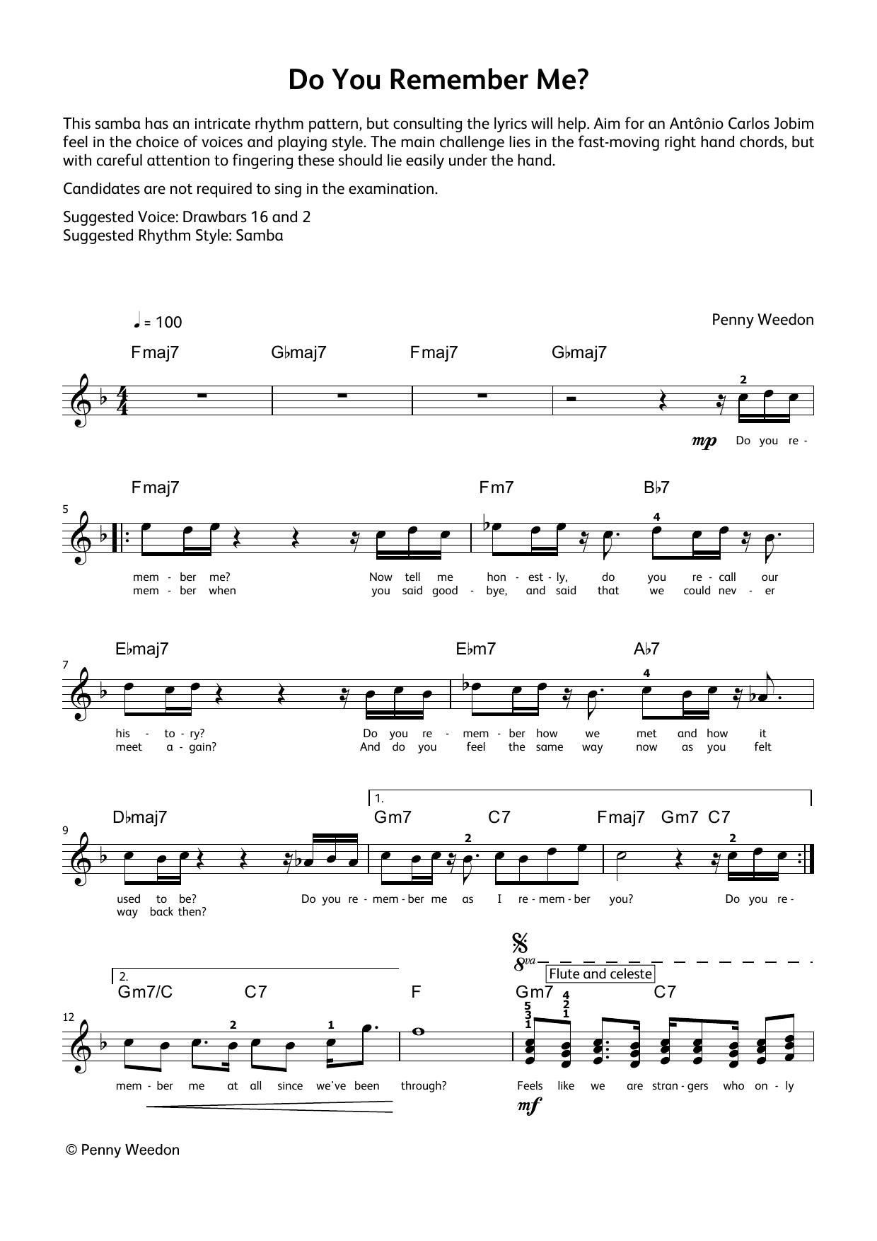 Penny Weedon Do You Remember Me (LCME Electronic Keyboard Grade 8 List B & C) Sheet Music Notes & Chords for Piano Solo - Download or Print PDF