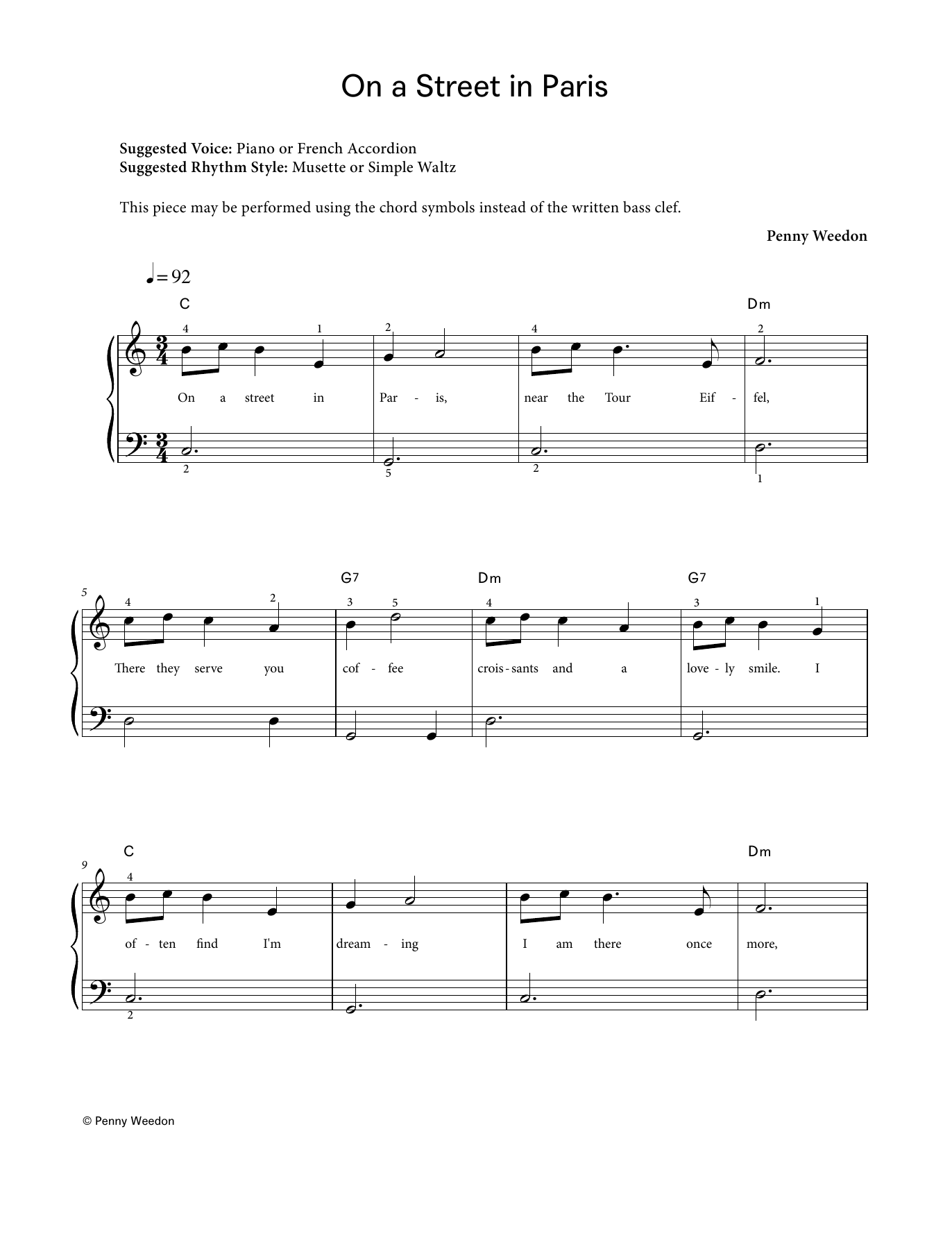 Penny Weedon On A Street in Paris (LCME Electronic Keyboard Grade 1 List A) Sheet Music Notes & Chords for Piano Solo - Download or Print PDF