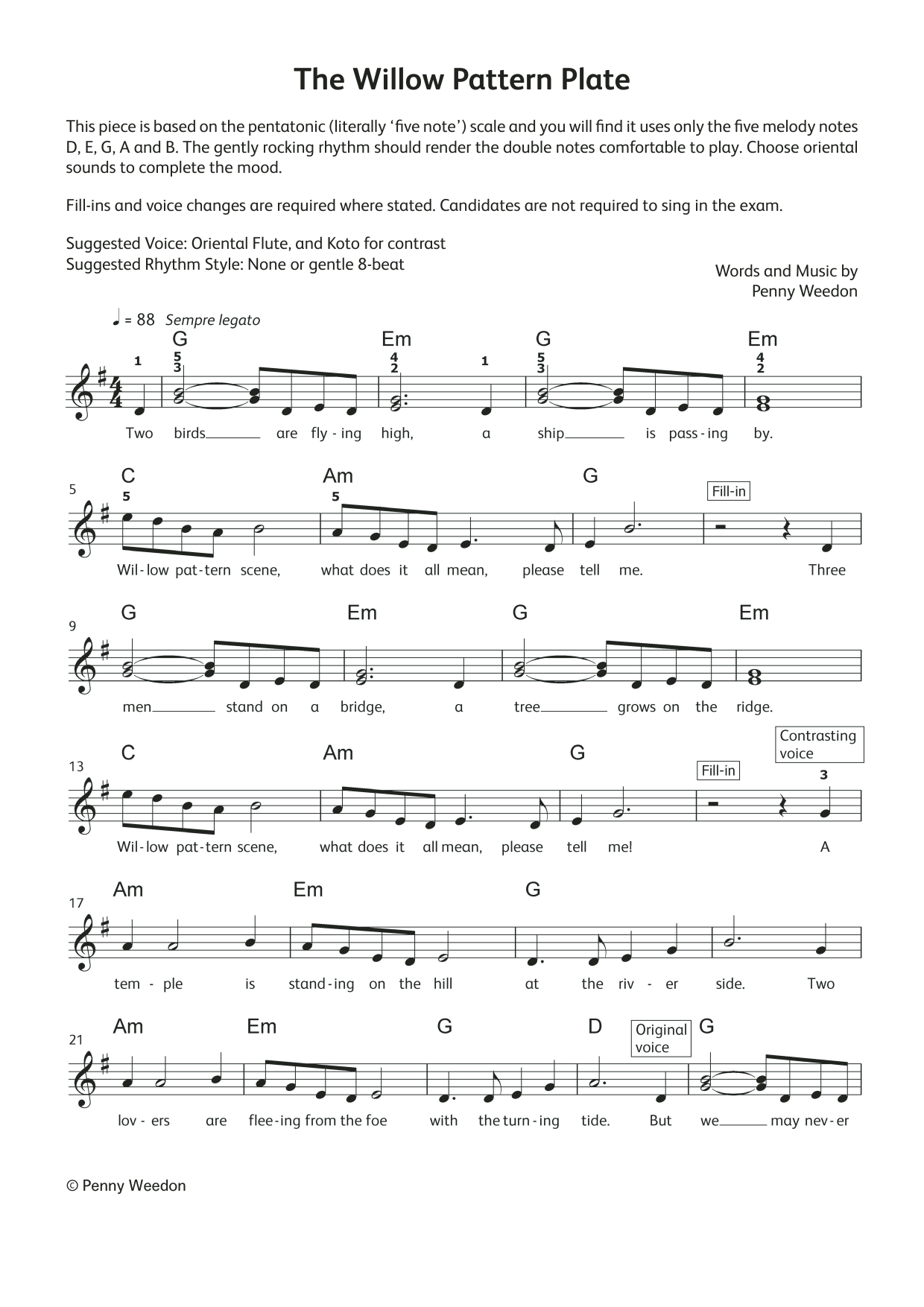 Penny Weedon The Willow Pattern Plate (LCME Electronic Keyboard Grade 2 List B & C) Sheet Music Notes & Chords for Piano Solo - Download or Print PDF