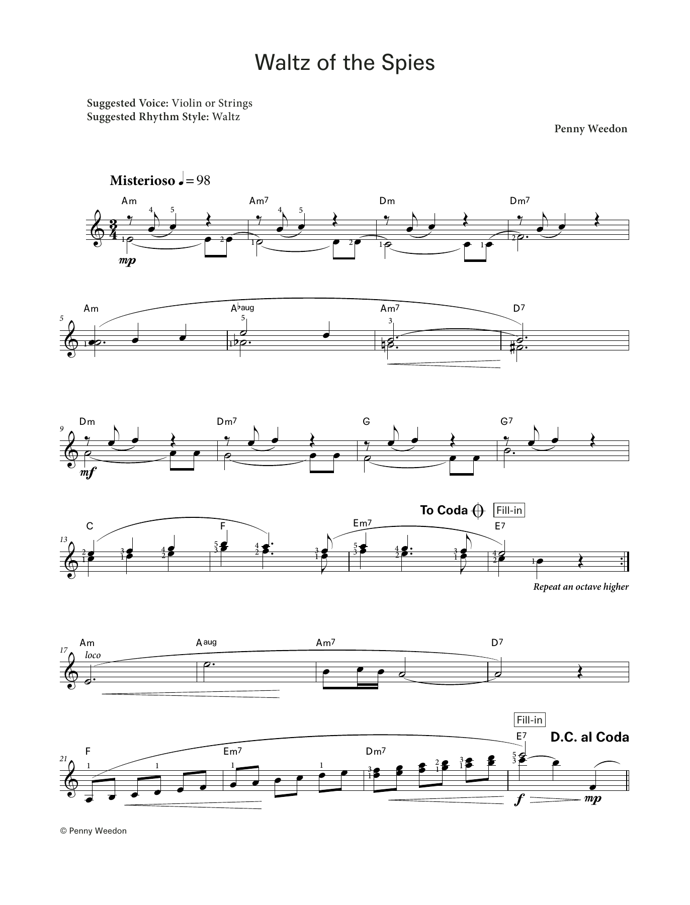 Penny Weedon Waltz of the Spies (LCME Electronic Keyboard Grade 5 List B) Sheet Music Notes & Chords for Piano Solo - Download or Print PDF