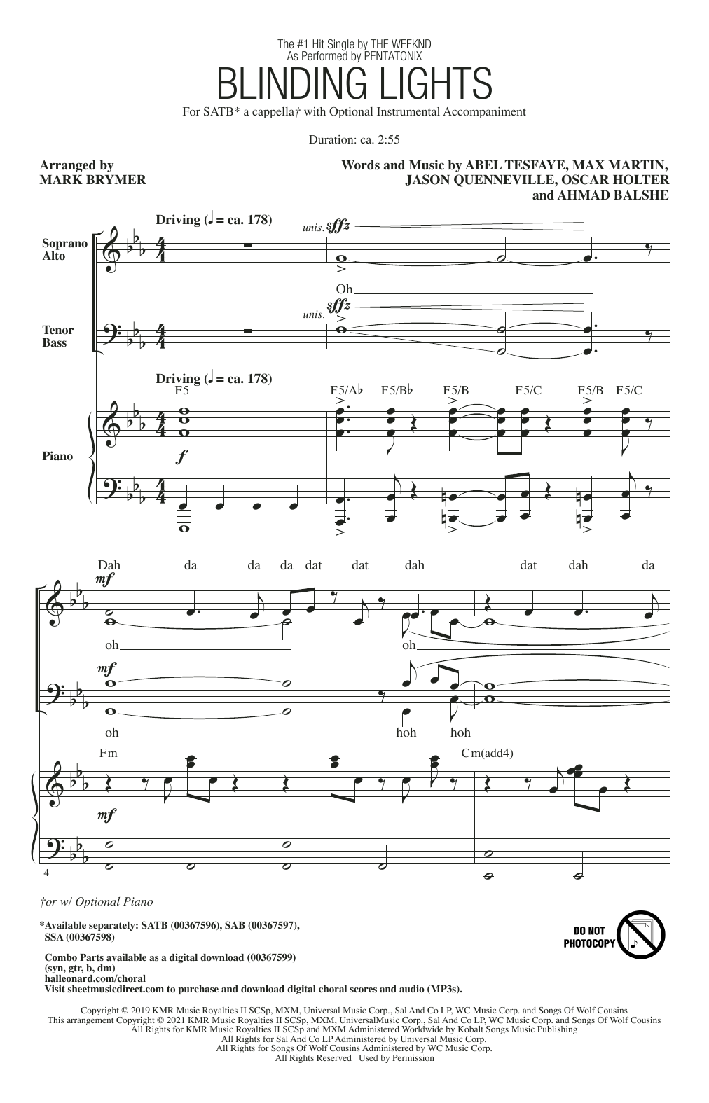 Pentatonix Blinding Lights (arr. Mark Brymer) Sheet Music Notes & Chords for SSA Choir - Download or Print PDF
