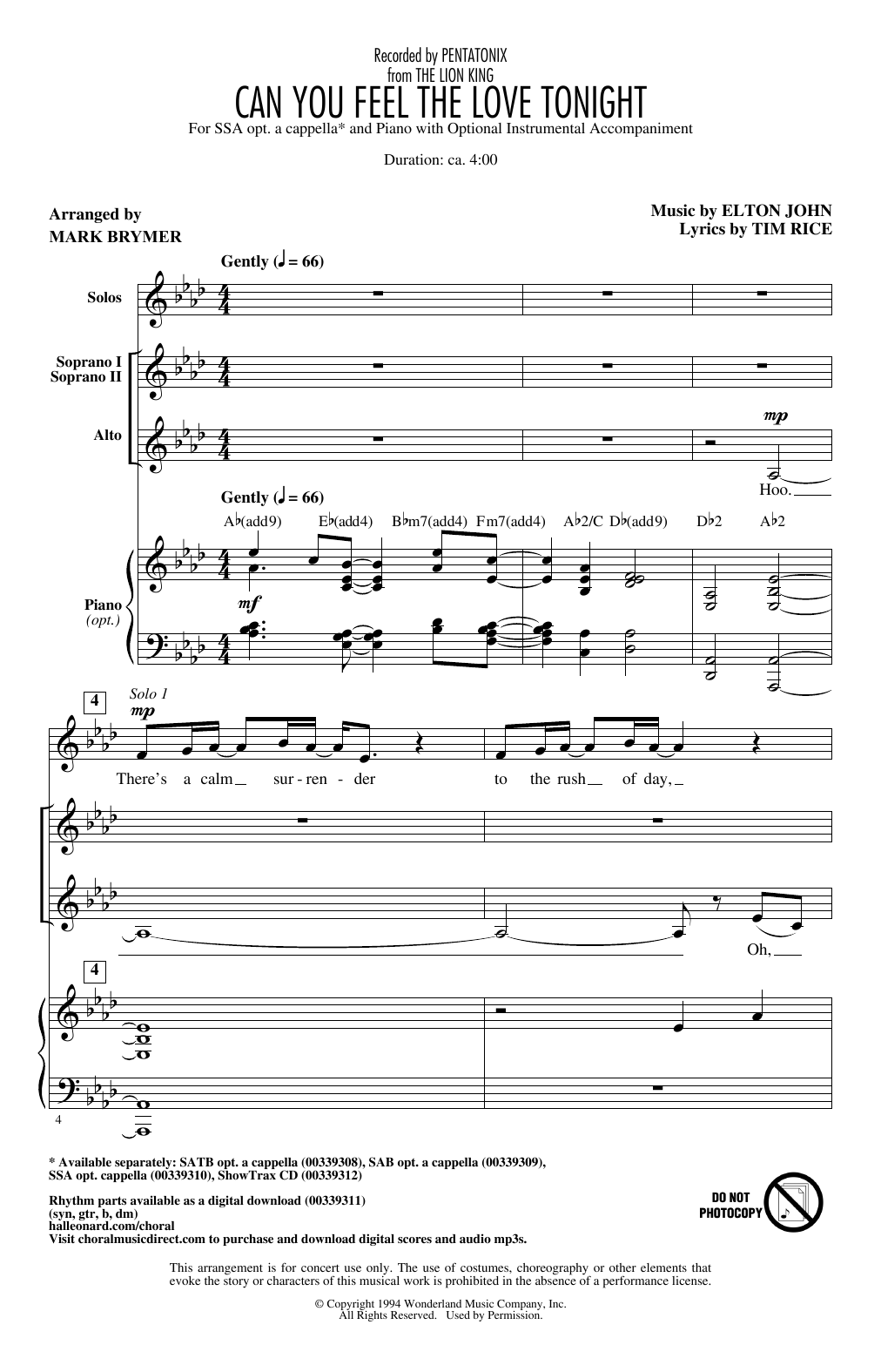 Pentatonix Can You Feel The Love Tonight (from The Lion King) (arr. Mark Brymer) Sheet Music Notes & Chords for SATB Choir - Download or Print PDF