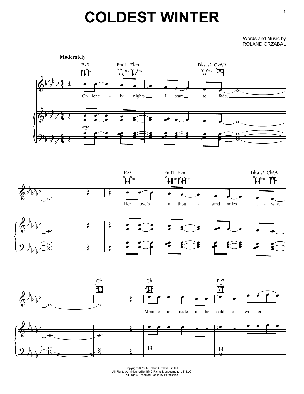 Pentatonix Coldest Winter Sheet Music Notes & Chords for Piano, Vocal & Guitar (Right-Hand Melody) - Download or Print PDF