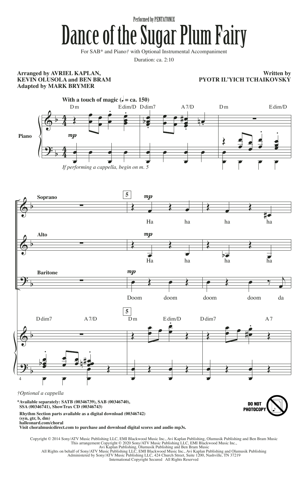Pentatonix Dance Of The Sugar Plum Fairy (arr. Mark Brymer) Sheet Music Notes & Chords for SATB Choir - Download or Print PDF