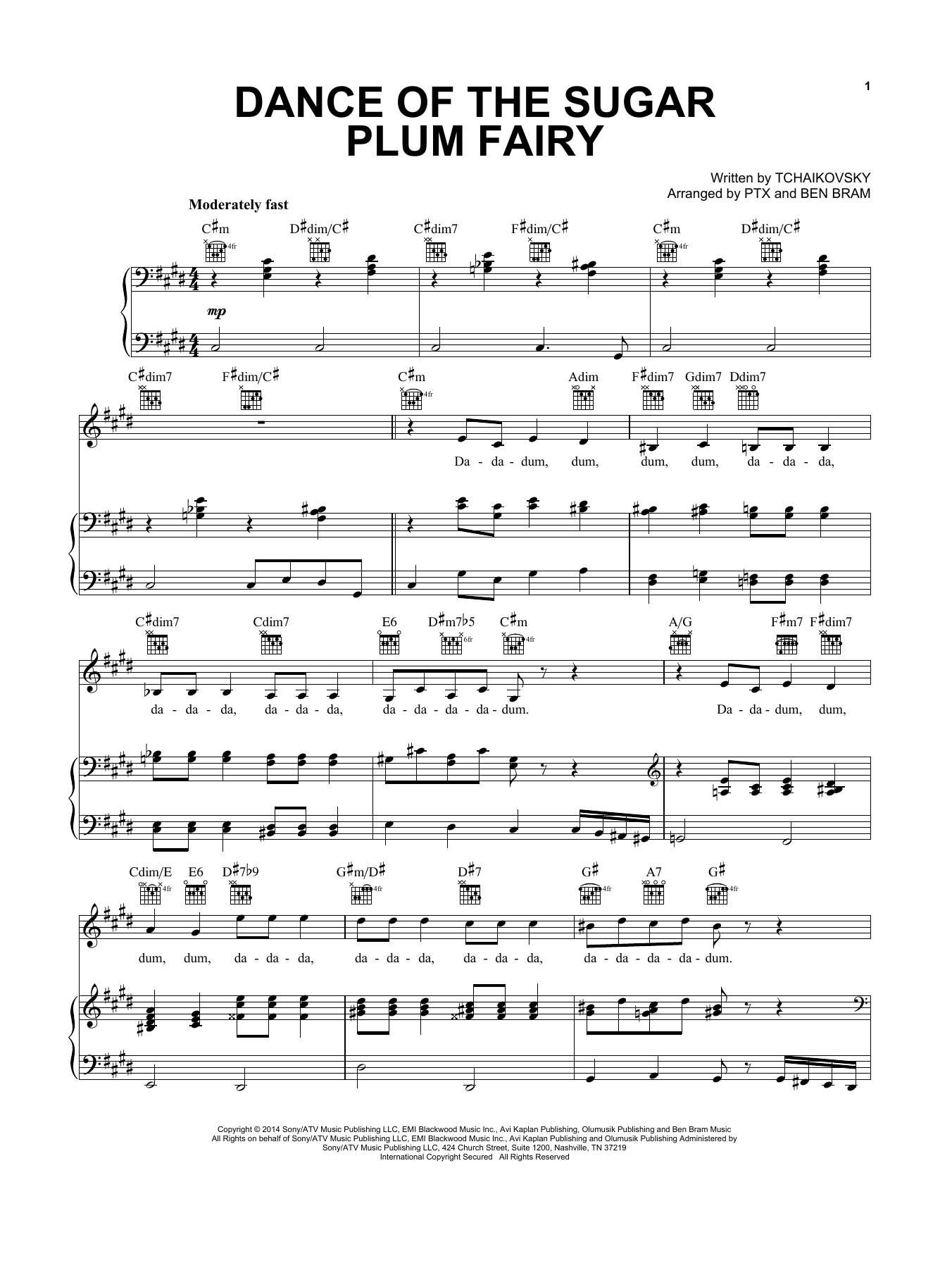 Pentatonix Dance Of The Sugar Plum Fairy Sheet Music Notes & Chords for Piano, Vocal & Guitar (Right-Hand Melody) - Download or Print PDF